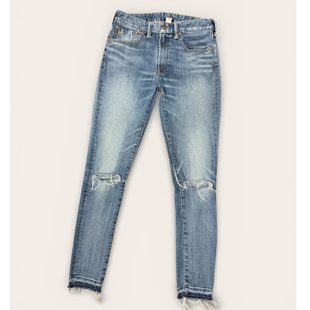 RRL Ralph Lauren Skinny Fit Distressed Jeans 28 Raw Hem Blown Knees‎ Double RL